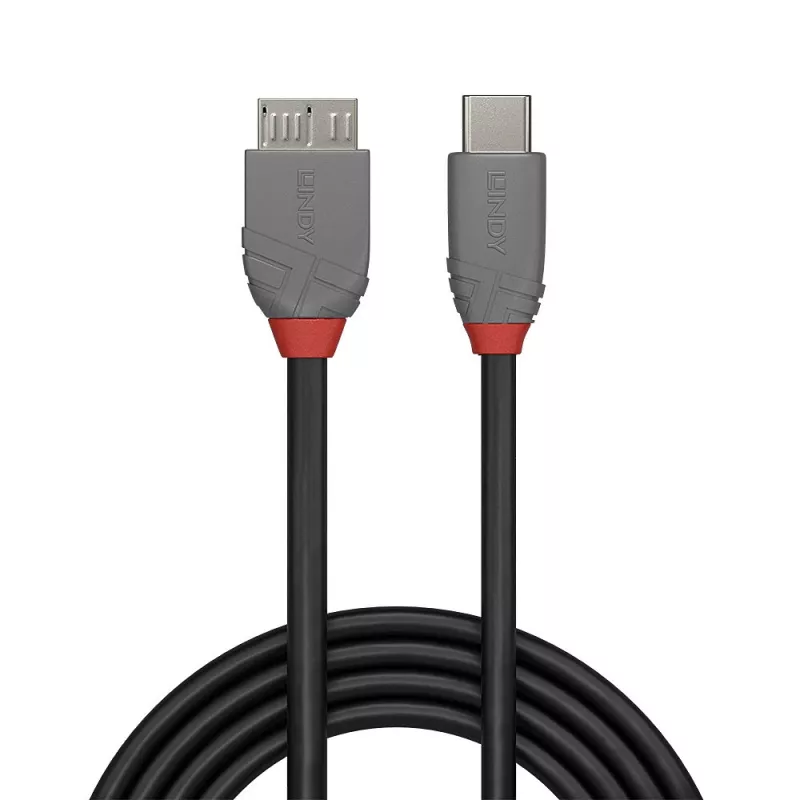 Lindy 1m Καλώδιο USB 3.2 τύπου C σε Micro-B, Anthra Line, 1 m, USB C, Micro-USB B, USB 3.2 Gen 1 (3.1 Gen 1), Μαύρο