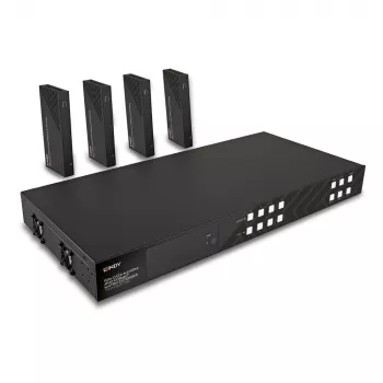 Lindy 150m Cat.6 4x4 HDMI 4K60 HDBaseT Matrix Extender, 3840 x 2160 Pixel, Πομπός & Δέκτης AV, 150 m, Ενσύρματο, μαύρο, HDCP