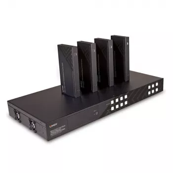 Lindy 150m Cat.6 4x4 HDMI 4K60 HDBaseT Matrix Extender, 3840 x 2160 Pixel, Πομπός & Δέκτης AV, 150 m, Ενσύρματο, μαύρο, HDCP
