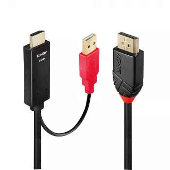 Lindy 0,5 m Καλώδιο HDMI σε DisplayPort, 0,5 m, DisplayPort, HDMI + USB, Βύσμα αρσενικό, Υποδοχή θηλυκή, Χρυσό