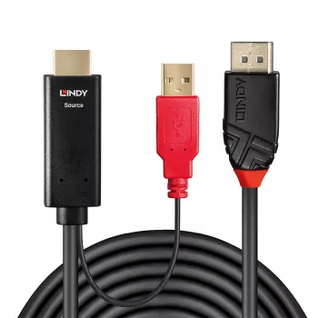 Lindy 0,5 m Καλώδιο HDMI σε DisplayPort, 0,5 m, DisplayPort, HDMI + USB, Βύσμα αρσενικό, Υποδοχή θηλυκή, Χρυσό