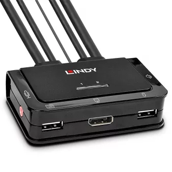 Lindy KVM Switch 2 Θυρών DisplayPort 1.2, USB 2.0 και Audio με Καλώδιο