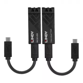 Lindy 100m Επέκταση USB 3.2 Type C Οπτικής Ίνας, Πομπός & Δέκτης Δικτύου, 100 m, 10000 Mbit/s, Fiber, USB 3.2 Gen 1 (3.1 Gen 1) Type-C, μαύρο