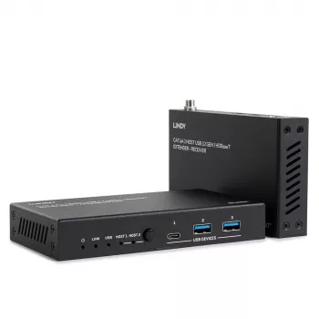 Lindy 100m Cat.6A 2 Host USB 3.2 Gen 1 HDBaseT extender, πομπός & δέκτης δικτύου, 100 m, 480 Mbit/s, Cat6a, VS6320, φωσφορούχος μπρούντζος