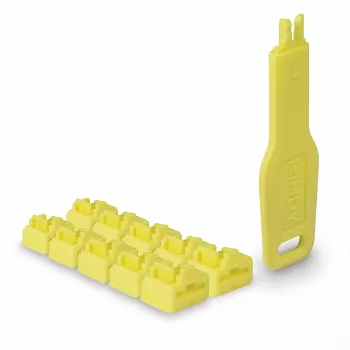 Lindy Port Locks RJ45 κίτρινα, 10x + 1 κλειδί, port blocker + κλειδί, RJ-45, κίτρινο, ακρυλονιτρίλιο-βουταδιένιο-στυρόλιο (ABS), 10 τεμ., σακούλα πολυαιθυλενίου