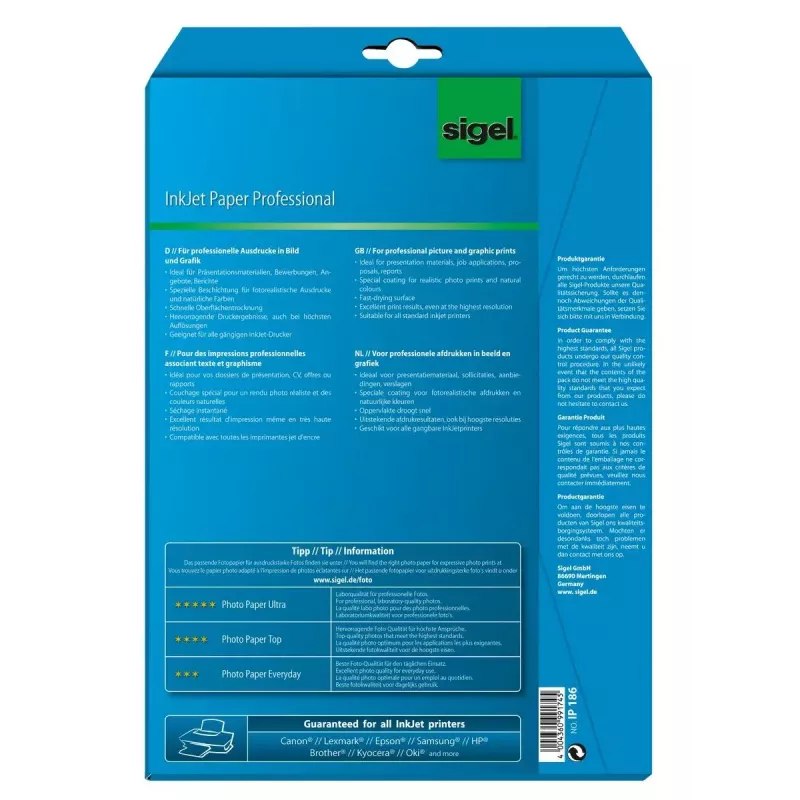 Χαρτί εκτυπωτή A4 Sigel IP186 Ματ 25 φύλλα Λευκό