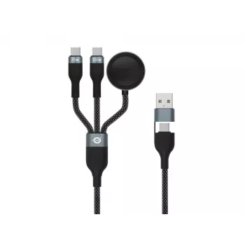 Καλώδιο γρήγορης φόρτισης και δεδομένων USB A σε 2× USB-C 3-in-1 Conceptronic ETTA08B15 — 1,5 m, USB 2.0, 5 A, Φορτιστής Apple Watch, 100 W E‑Mark