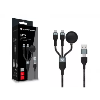 Καλώδιο γρήγορης φόρτισης και δεδομένων USB A σε 2× USB-C 3-in-1 Conceptronic ETTA08B15 — 1,5 m, USB 2.0, 5 A, Φορτιστής Apple Watch, 100 W E‑Mark