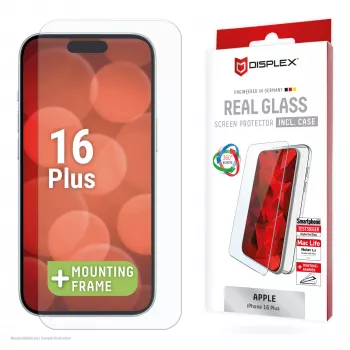 Μεμβράνη προστασίας οθόνης Displex + θήκη για Apple iPhone 16 Plus, οικολογικό πλαίσιο τοποθέτησης, αντιχαρακτική