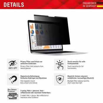 Displex PRIVACY SAFE μαγνητικό φίλτρο προστασίας όψης 2 κατευθύνσεων για φορητό υπολογιστή/notebook 14'' (16:10)