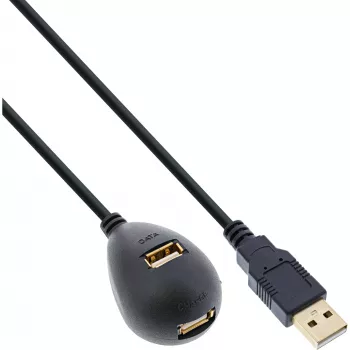 InLine Καλώδιο USB 2.0 Type-A αρσενικό βύσμα / θηλυκή υποδοχή, με βάση, μαύρο, 2m