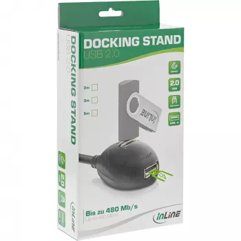 InLine Καλώδιο USB 2.0 Type-A αρσενικό βύσμα / θηλυκή υποδοχή, με βάση, μαύρο, 2m