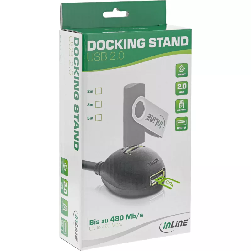 InLine Καλώδιο USB 2.0 Type-A αρσενικό βύσμα / θηλυκή υποδοχή, με βάση, μαύρο, 2m
