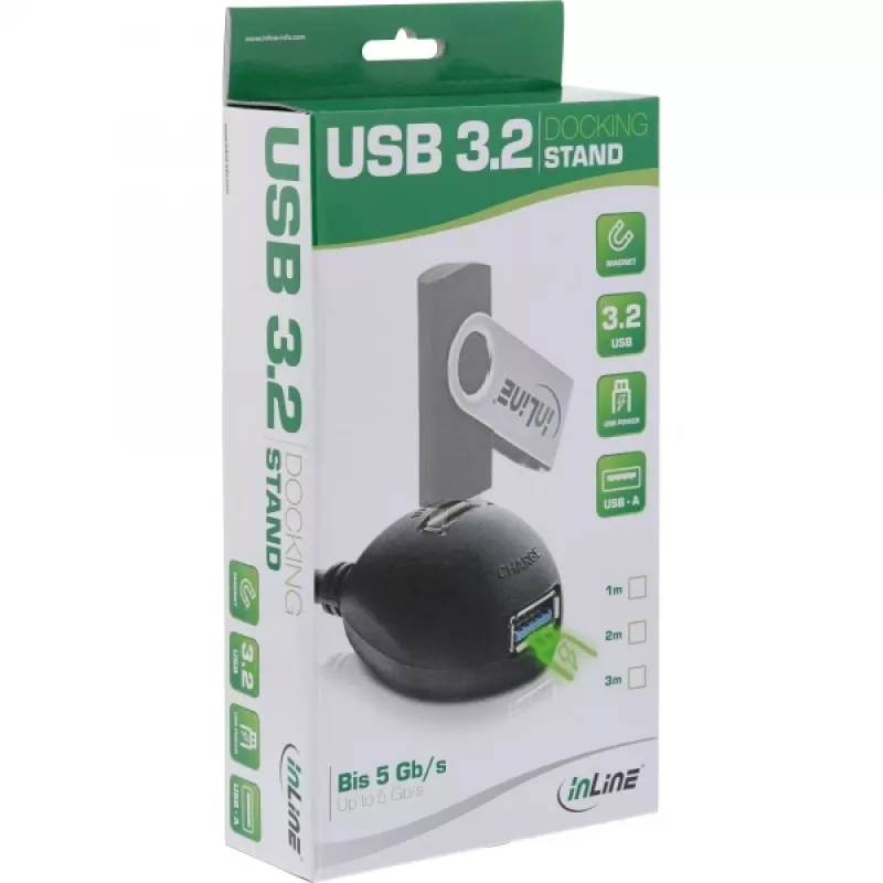 InLine Καλώδιο USB 3.2 Gen.1 USB Type-A M / A F + τροφοδοσία, με βάση, μαύρο, 2 m