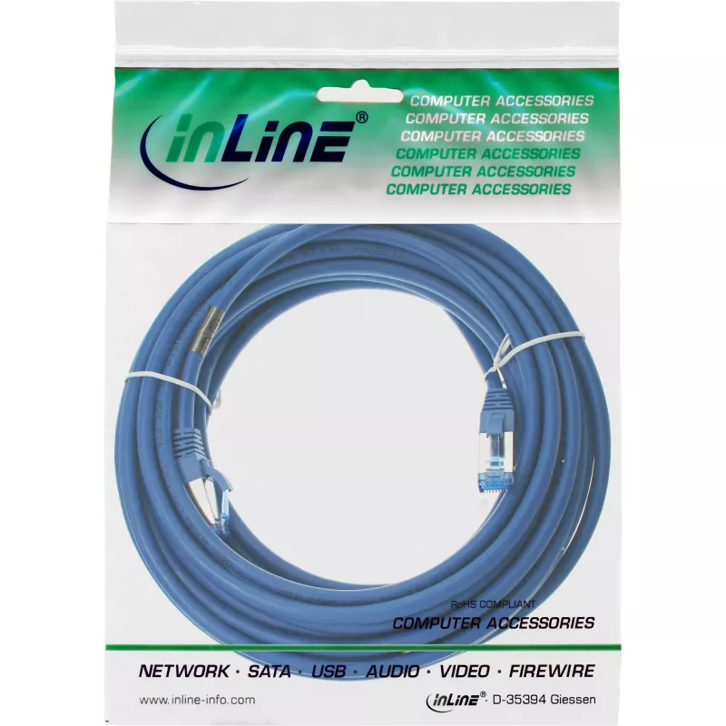 InLine Καλώδιο patch S/FTP PiMF Cat.6A χωρίς αλογόνα 500 MHz μπλε 20 m