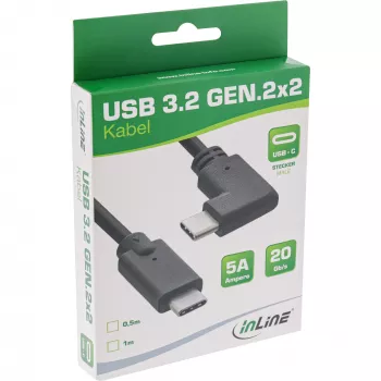 InLine Καλώδιο USB 3.2 Gen.2, βύσμα/βύσμα USB-C γωνία, μαύρο, 0,5m