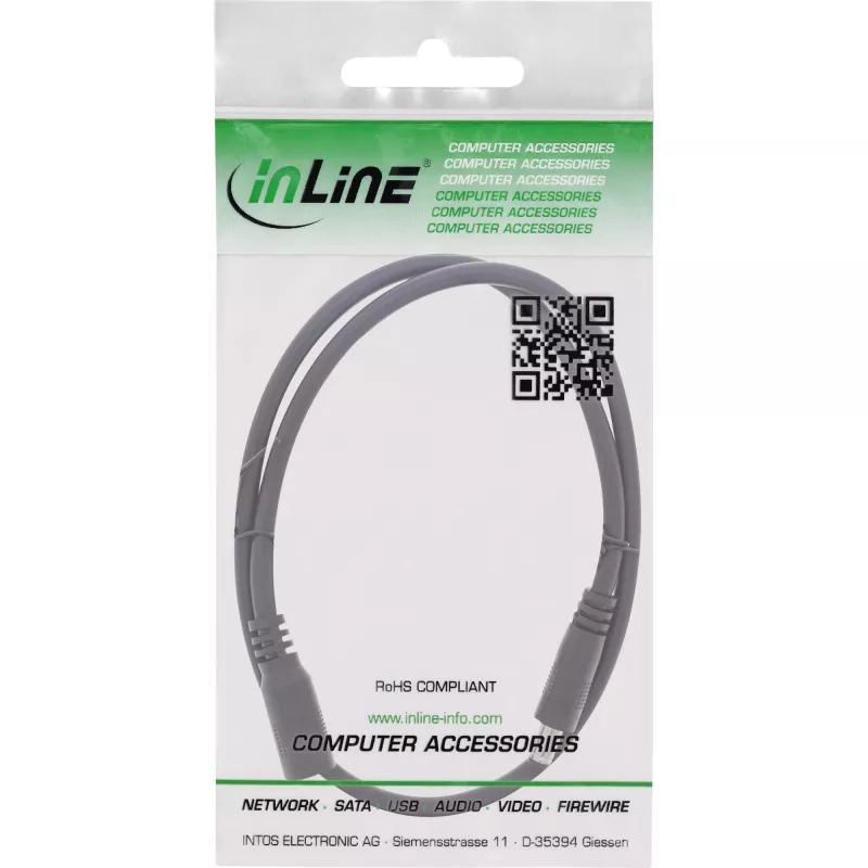 InLine Καλώδιο προέκτασης DC, βύσμα/υποδοχή DC 5,5x2,5mm, AWG 18, μαύρο 0,5m