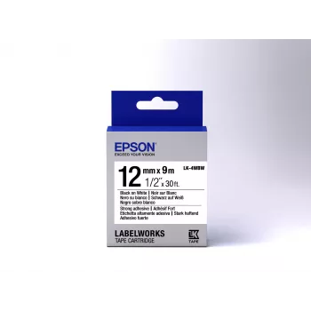 Epson Κασέτα ετικετών Strong Adhesive LK-4WBW Μαύρο/Λευκό 12mm (9m)