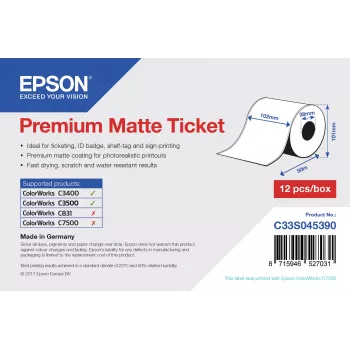 Epson Premium Matte Ticket - Ρολό: 102 mm x 50 m, ματ, 107 g/m², 1 τεμ., 114 mm, 104 mm, 120 mm