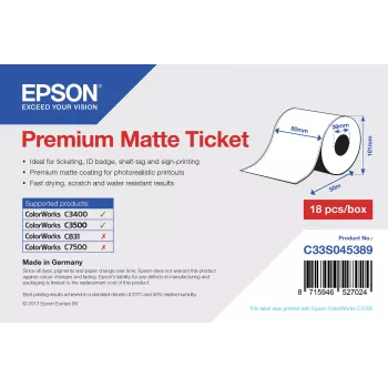 Epson Premium Matt Ticket - ρολό: 80 mm x 50 m, ματ, 107 g/m², 1 τεμ., 107 mm, 108 mm, 89 mm