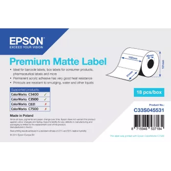 Epson Premium ματ ετικέτα – έτοιμο κομμένο ρολό: 102 mm x 51 mm, 650 ετικέτες