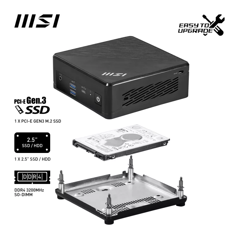 MSI Cubi N ADL-006DE Intel® N N200 4 GB DDR4-SDRAM 128 GB SSD Windows 11 Pro Mini PC μαύρο