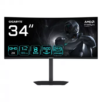 GIGABYTE GS34WQCA 34 ίντσες WQHD Curved Gaming Monitor – 3440 x 1440, 1500R, 120 Hz, 1 ms, 300 cd/m², FreeSync Premium, HDR Ready, HDMI 2.0, DisplayPort 1.4
