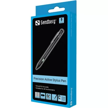 Sandberg Precision Active Stylus Pen, Κινητό τηλέφωνο/Smartphone, Συμβατότητα μάρκας: οποιαδήποτε, Μαύρο, Αλουμίνιο, Χαλκός, Ενσωματωμένη, Ιόντων λιθίου (Li-Ion)