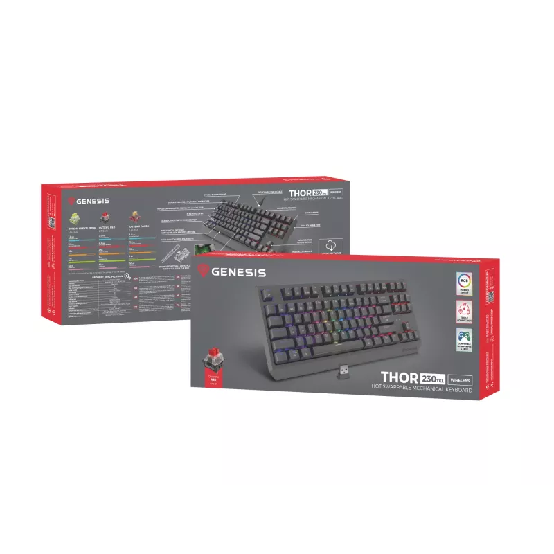 GENESIS Thor 230 TKL Πληκτρολόγιο Gaming USB + RF Wireless + Bluetooth QWERTZ μαύρο