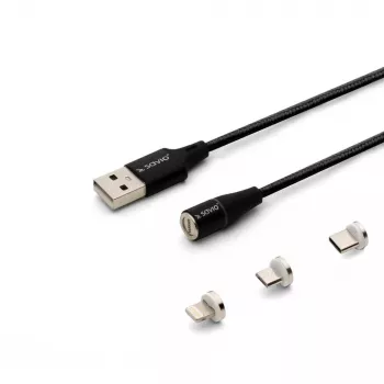 Καλώδιο USB 2.0 SAVIO CL-155, USB A σε εναλλασσόμενο USB-C / Micro-USB B / Lightning, 2 m, μαύρο