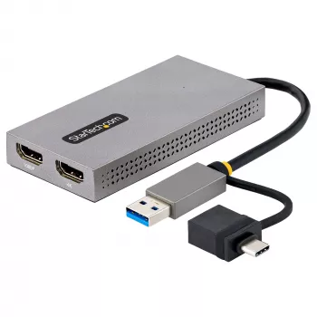 StarTech.com Προσαρμογέας USB σε Dual-HDMI, USB-A/C σε 2x οθόνες HDMI (1x 4K30Hz, 1x 1080p), ενσωματωμένο dongle USB-A σε C, καλώδιο 11 cm, Προσαρμογέας USB-3.0 σε HDMI οθόνης, Windows & macOS