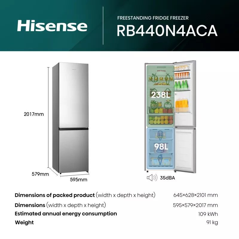 Hisense RB440N4ACA Ελεύθερο 336 L Ανοξείδωτο Ατσάλι