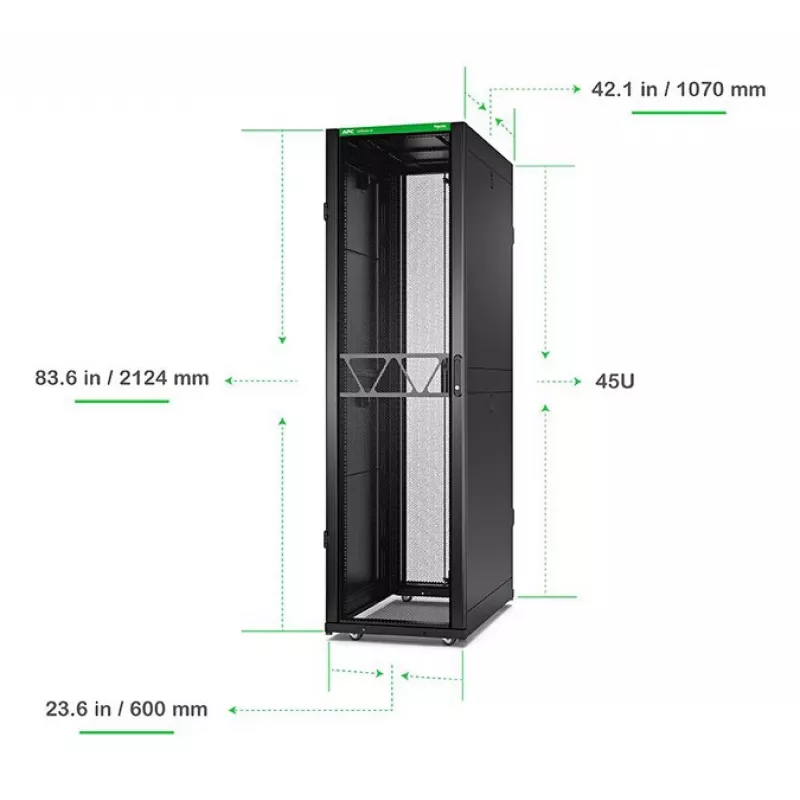 APC NetShelter SX Server Rack Gen 2, 45U, 2124H x 600W x 1070D mm, με πλαϊνά τοιχώματα, μαύρο
