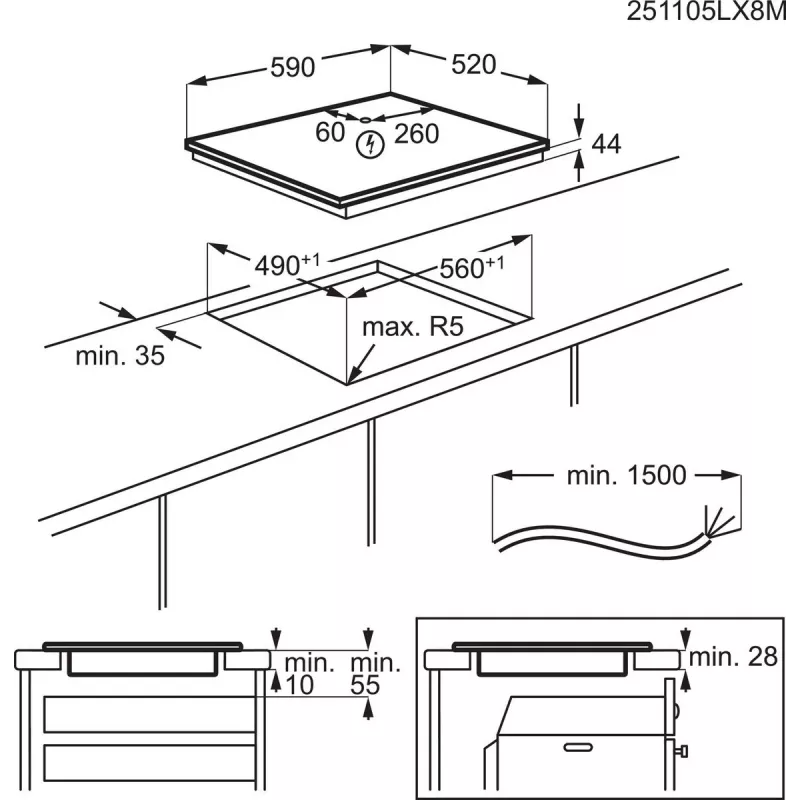Electrolux EIV634 μαύρο εντοιχιζόμενη 60 cm εστία επαγωγής 4 ζωνών