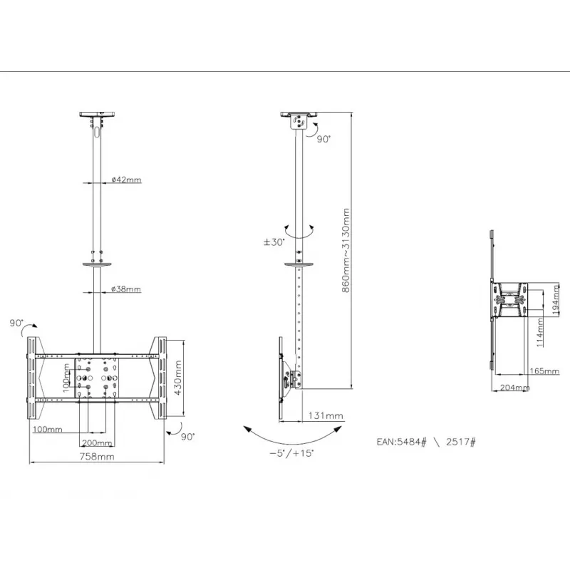 Βάση οροφής Multibrackets M Public Large Single Μαύρη 3000