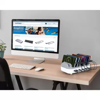 Manhattan Σταθμός φόρτισης USB-C 10 θυρών, Έξοδος USB-C: 10x 20 W, μέγ. 200 W, τροφοδοσία AC (περιλαμβάνονται προσαρμογείς US/EU/UK)