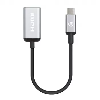 Manhattan Καλώδιο USB-C σε HDMI, 4K@60Hz, 5 Gbit/s (USB 3.2 Gen1 γνωστό και ως USB 3.0), 15 cm, Μαύρο, βύσμα αρσενικό σε υποδοχή θηλυκή, Τριετής εγγύηση