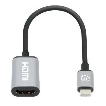 Manhattan Καλώδιο USB-C σε HDMI, 4K@60Hz, 5 Gbit/s (USB 3.2 Gen1 γνωστό και ως USB 3.0), 15 cm, Μαύρο, βύσμα αρσενικό σε υποδοχή θηλυκή, Τριετής εγγύηση