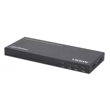 Manhattan Διακόπτης HDMI Multiviewer 4K 4 θυρών, Διακόπτης με τέσσερις εισόδους σε μία οθόνη, 4K@30Hz, πολλαπλές επιλογές προβολής συμπεριλαμβανομένου Picture-in-Picture και Dual-/Quad-Screen, χειριστήριο με κουμπιά ή τηλεχειριστήριο, ήχος 3,5-mm και Toslink, Μαύρο, 3 χρόνια εγγύηση