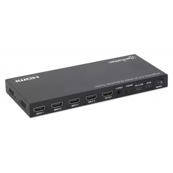 Manhattan Διακόπτης HDMI Multiviewer 4K 4 θυρών, Διακόπτης με τέσσερις εισόδους σε μία οθόνη, 4K@30Hz, πολλαπλές επιλογές προβολής συμπεριλαμβανομένου Picture-in-Picture και Dual-/Quad-Screen, χειριστήριο με κουμπιά ή τηλεχειριστήριο, ήχος 3,5-mm και Toslink, Μαύρο, 3 χρόνια εγγύηση