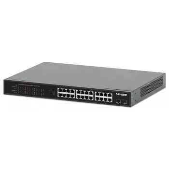 Intellinet Διακόπτης Gigabit Ethernet PoE+ 24 θυρών με 2 θύρες SFP συμβατός με IEEE 802.3at/af (PoE+/PoE), προϋπολογισμός ισχύος PoE 370 W, δύο ανοιχτές υποδοχές 1G SFP, 19 ίντσες Rackmount