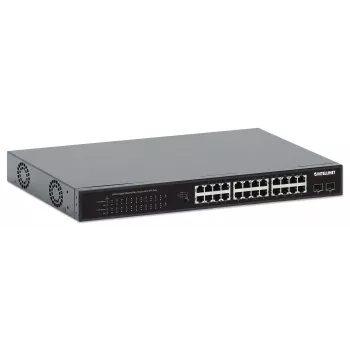 Intellinet Διακόπτης Gigabit Ethernet PoE+ 24 θυρών με 2 θύρες SFP συμβατός με IEEE 802.3at/af (PoE+/PoE), προϋπολογισμός ισχύος PoE 370 W, δύο ανοιχτές υποδοχές 1G SFP, 19 ίντσες Rackmount