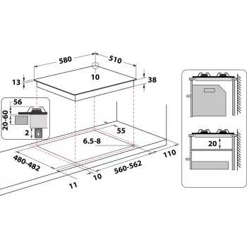 Whirlpool TGML 650 IX Ανοξείδωτος χάλυβας Εντοιχιζόμενη 58 cm Αέριο 4 εστίες