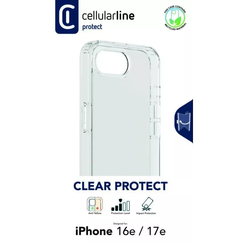 Cellularline Clear Protect - Σκληρή θήκη για iPhone 16e/17e με λαστιχένια πλαίσια