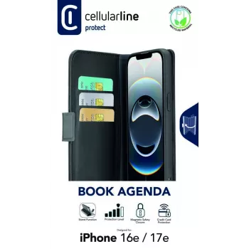 Cellularline Book Agenda - Θήκη βιβλίου με απομίμηση δέρματος για iPhone 16e/17e με μαγνητικό κλείσιμο