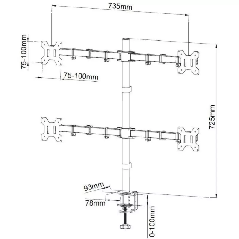 Techly ICA-LCD 382-Q Βάση οθόνης / stand 68,6 cm (27 ίντσες) γραφείου μαύρο