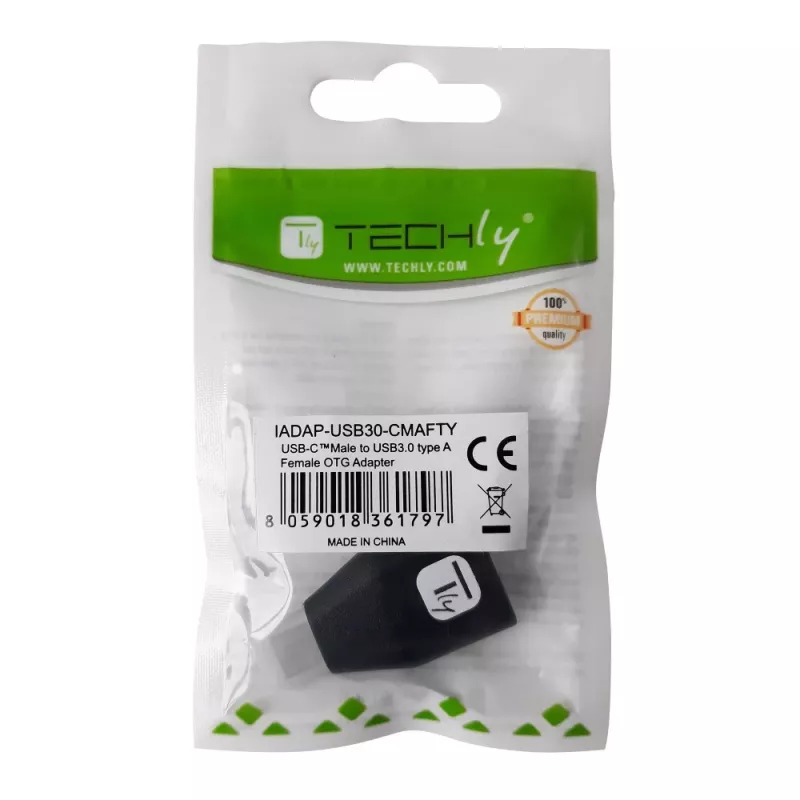 Techly προσαρμογέας USB-C βύσμα αρσενικό σε USB-A υποδοχή θηλυκή μαύρο, USB A, USB C, μαύρο