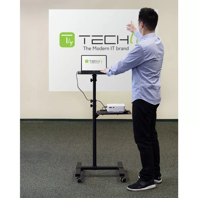 Techly ICA-TB TPM-10 τρόλεϊ προβολέα και φορητού υπολογιστή ρυθμιζόμενου ύψους με ράφι, μαύρο