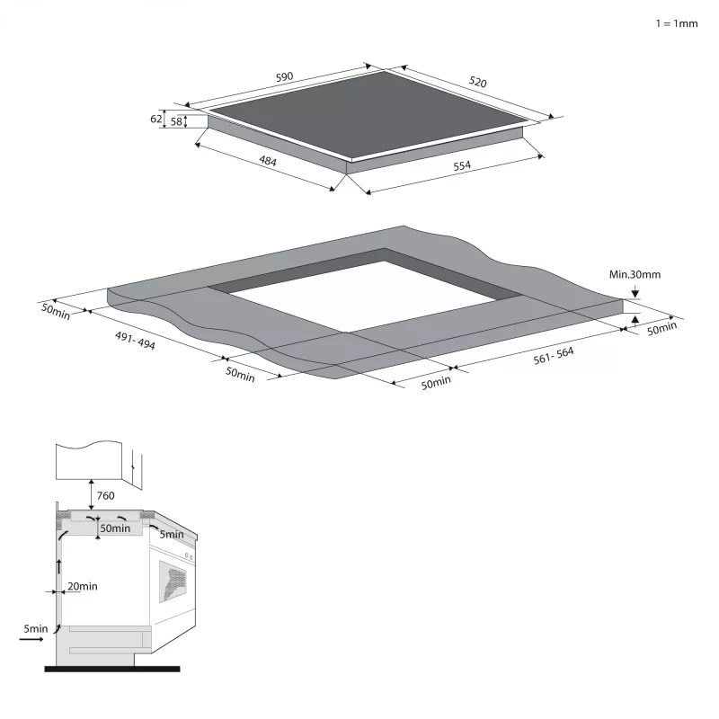 Candy CDTP644SC/E1 Μαύρο Εντοιχιζόμενη 59 cm επαγωγική εστία 4 ζωνών
