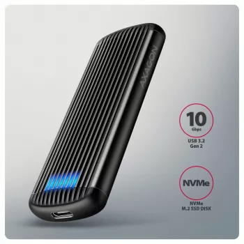 AXAGON EEM2-SC εξωτερική θήκη USB-C 10 Gbit/s μεταλλική χωρίς βίδες για M.2 NVMe SSD, μία υποδοχή, γκρι